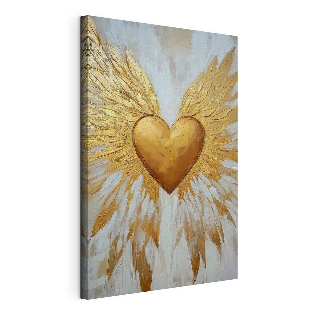 Hart met gouden vleugels, gespannen canvas met doorlopende rand