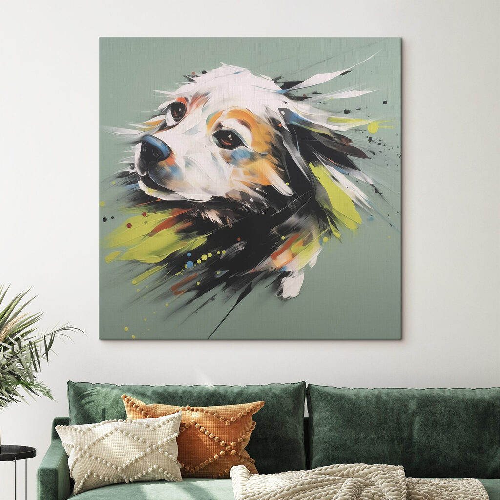 Een hondenkop in verfspetters — interieur 1