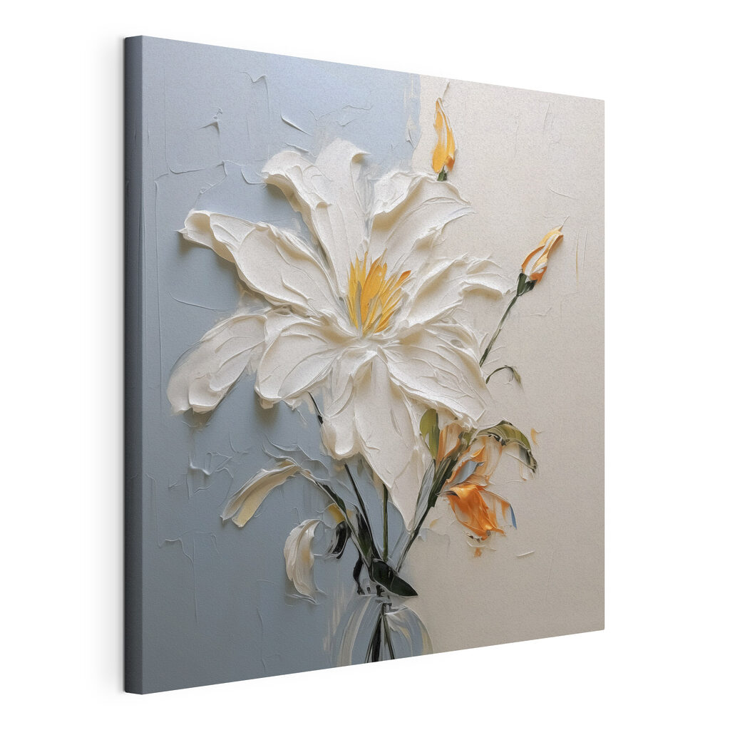 Bloemen op koele stelen, gespannen canvas met doorlopende rand