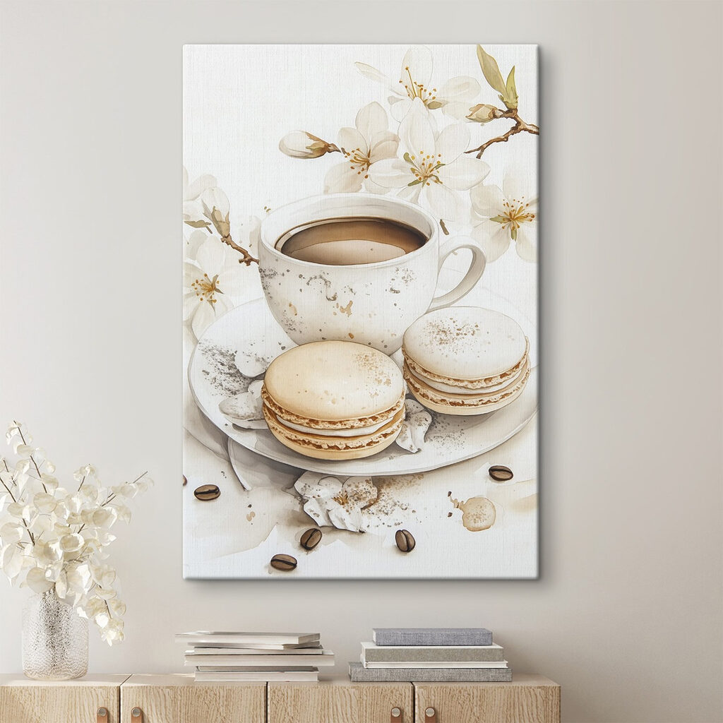 Witte bloemen bij koffiekopje — interieur 1