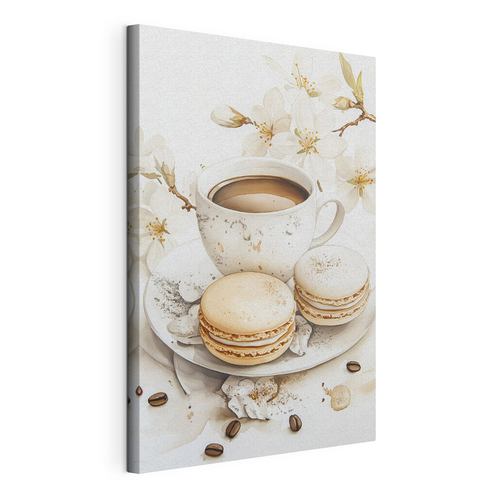 Witte bloemen bij koffiekopje — productweergave