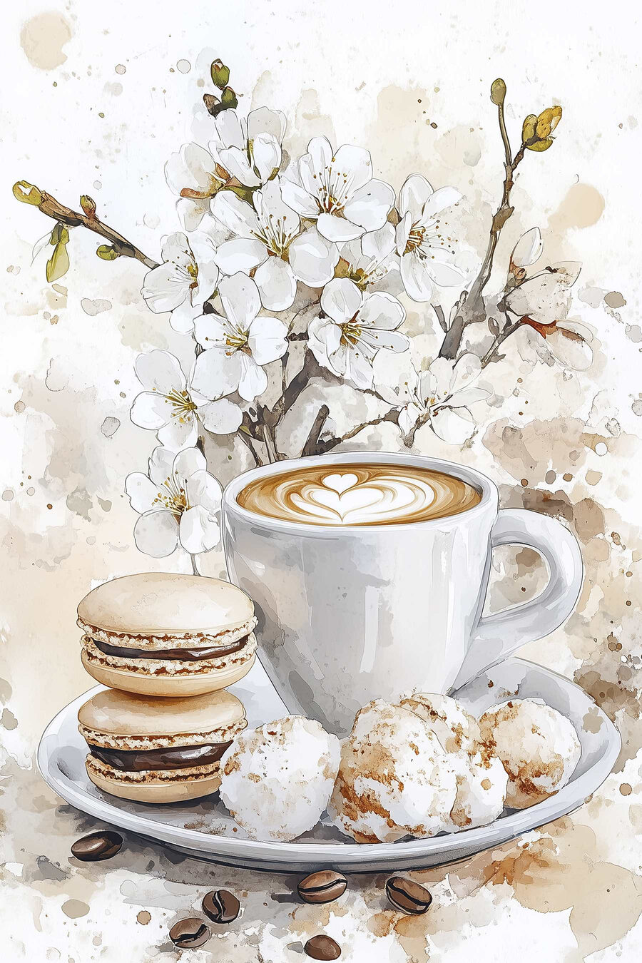 Cappuccino bij witte bloesem — volledig ontwerp