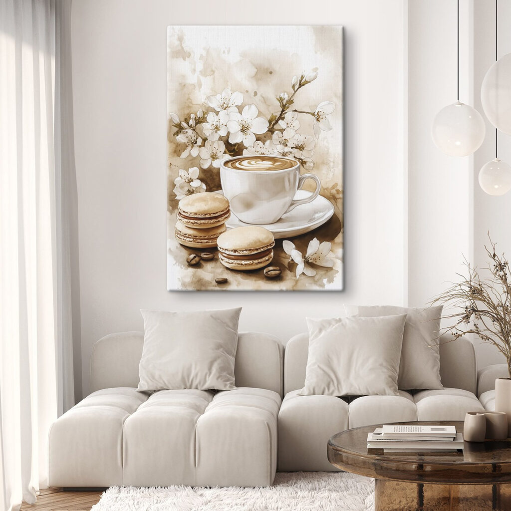 Twee macarons naast koffie — interieur 2