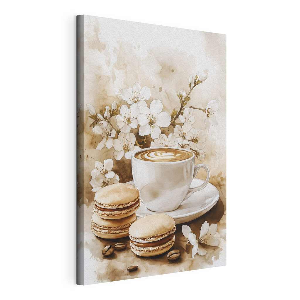 Twee macarons naast koffie — productweergave