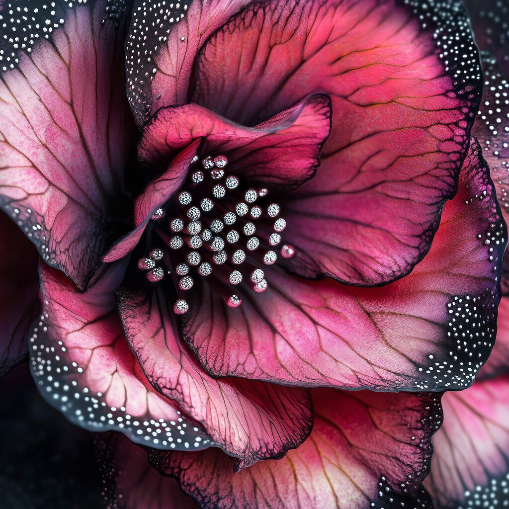 Roze bloem met parelstipjes — volledig ontwerp