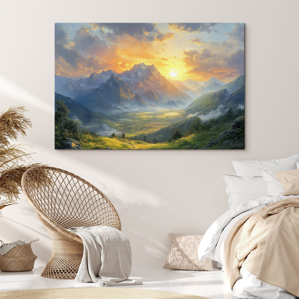 Gouden bergzon boven groen — interieur 2