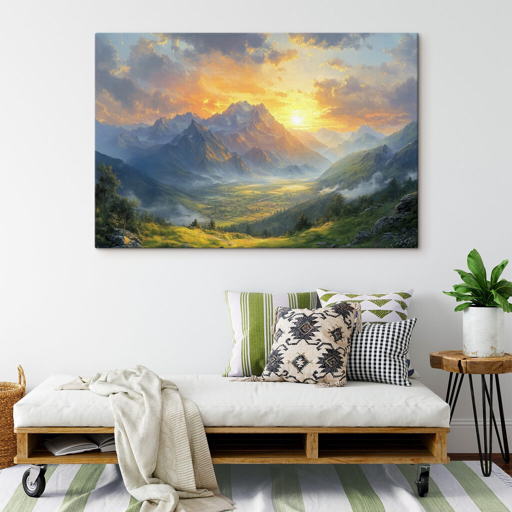 Gouden bergzon boven groen — interieur 1