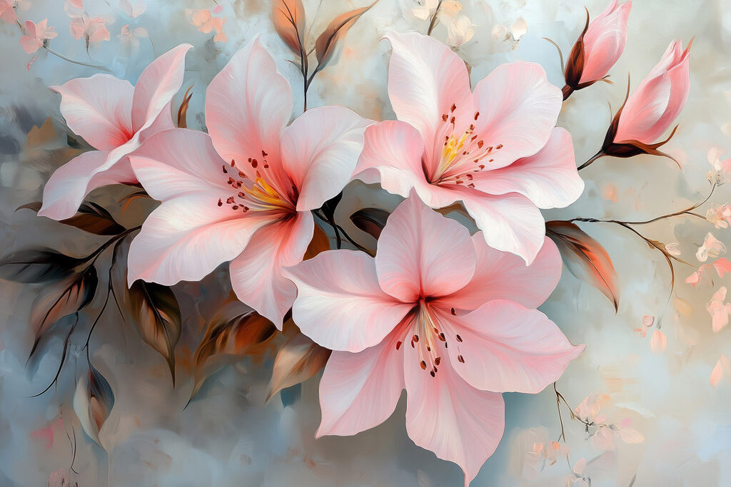 Roze magnolia op bleekgrijs — volledig ontwerp