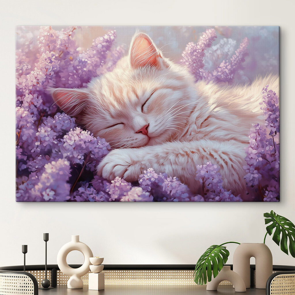 Slapende kat in een bloembed in een interieur