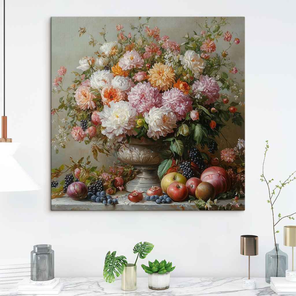 Dahlia’s boven een fruitschaal — interieur 2