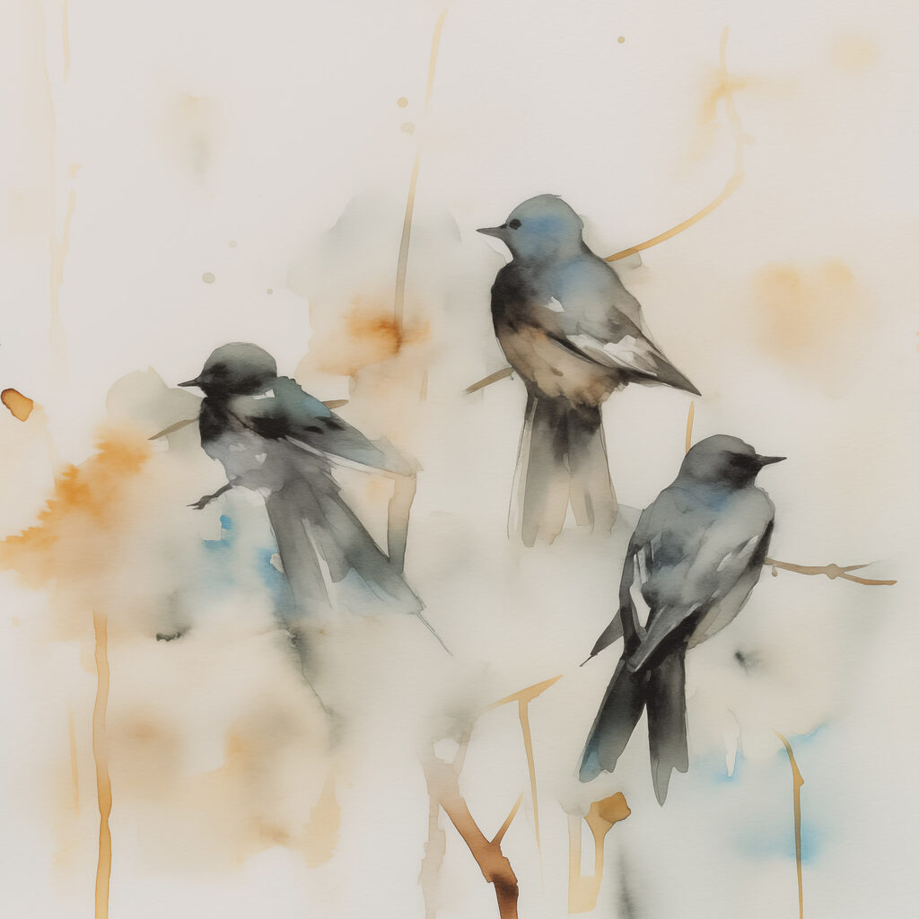 Vogels in bleke aquarel — volledig ontwerp