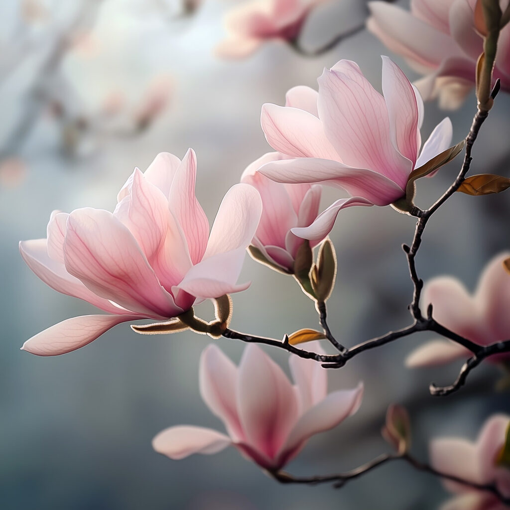 Magnolia’s in roze tegenlicht — volledig ontwerp