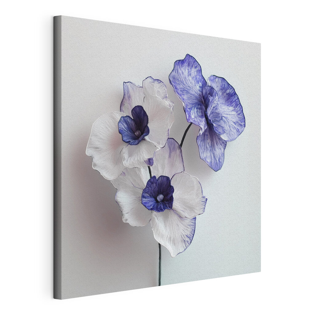 Orchideeën met blauwe randen, gespannen canvas met doorlopende rand