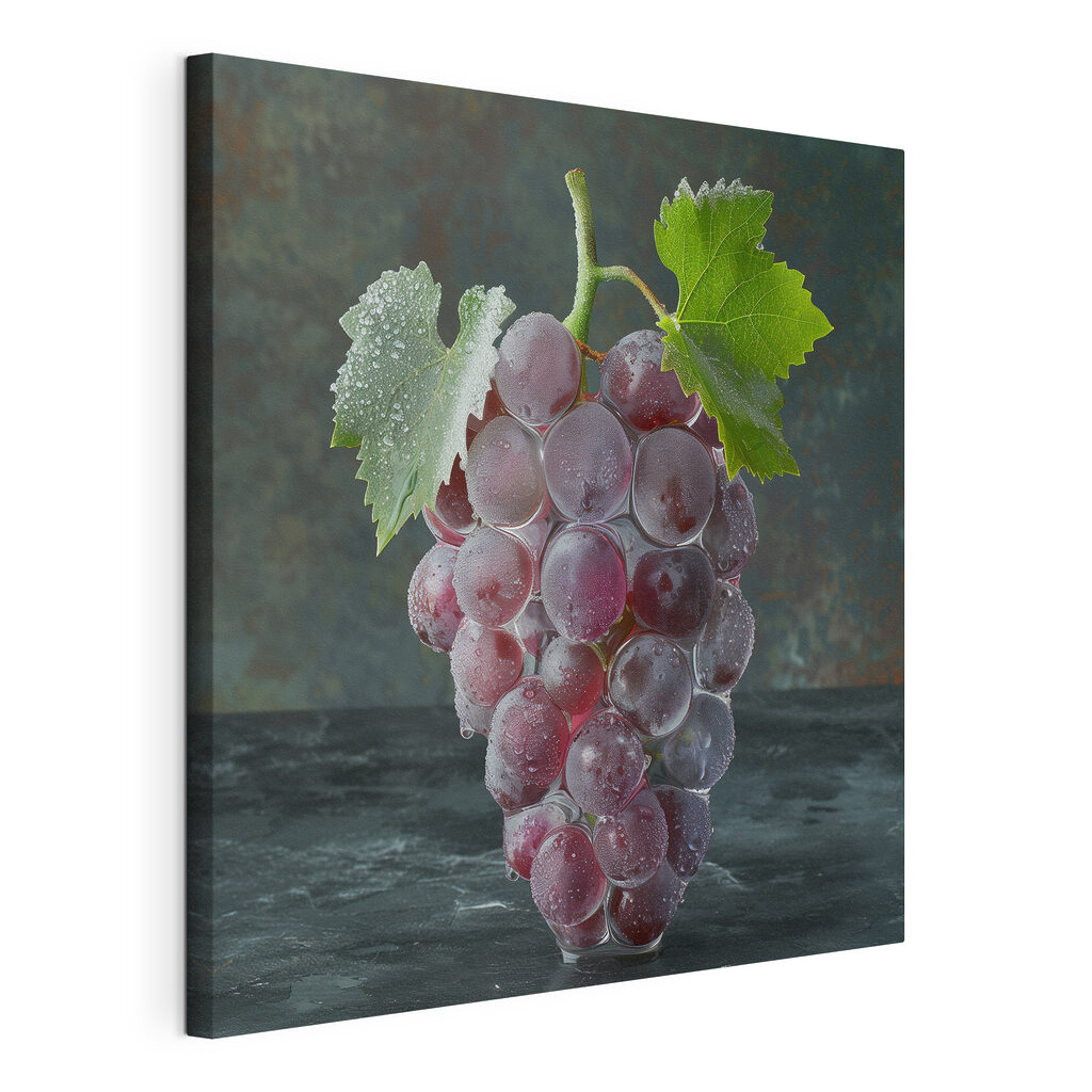Paarse druiven in nevel, gespannen canvas met doorlopende rand