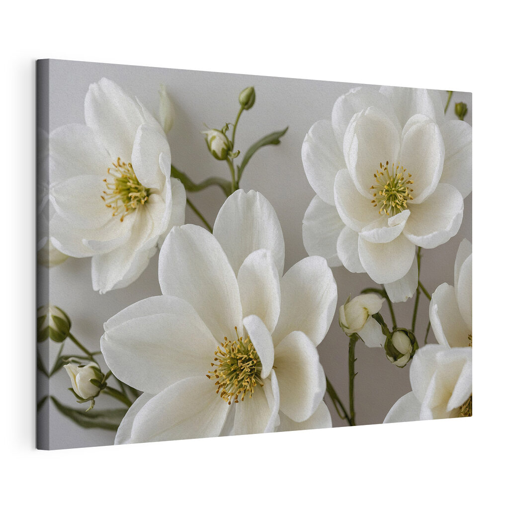 Bloemen met frisgroene harten, gespannen canvas met doorlopende rand