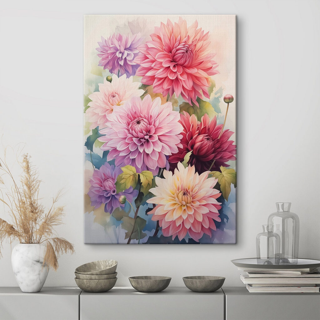 Dahlia’s in vrolijke aquarel — interieur 1