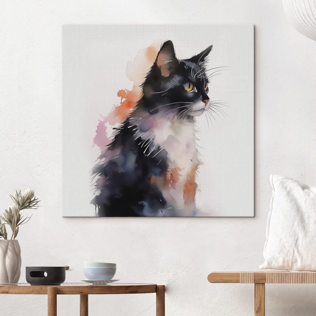 Zwartwit katje in kleurvlekken — interieur 2