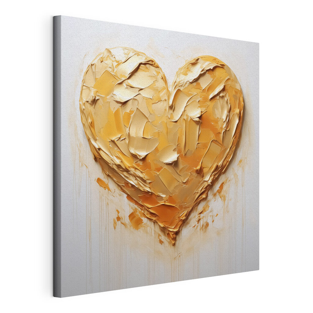 Hart in gouden verf, gespannen canvas met doorlopende rand