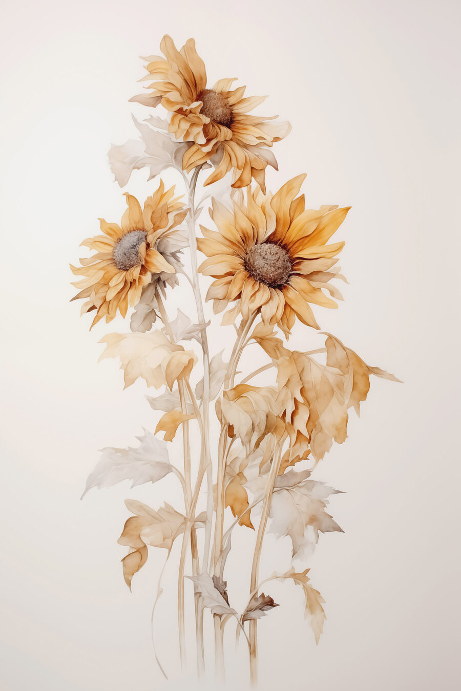 Zonnebloemen in bleke goudtinten — volledig ontwerp