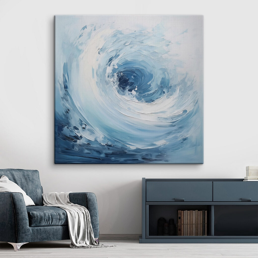 Blauwe wervel op wit — interieur 1