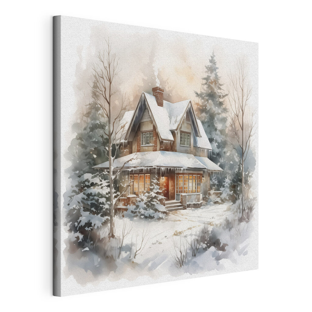 Een winterhuis in sneeuwnevel — productweergave