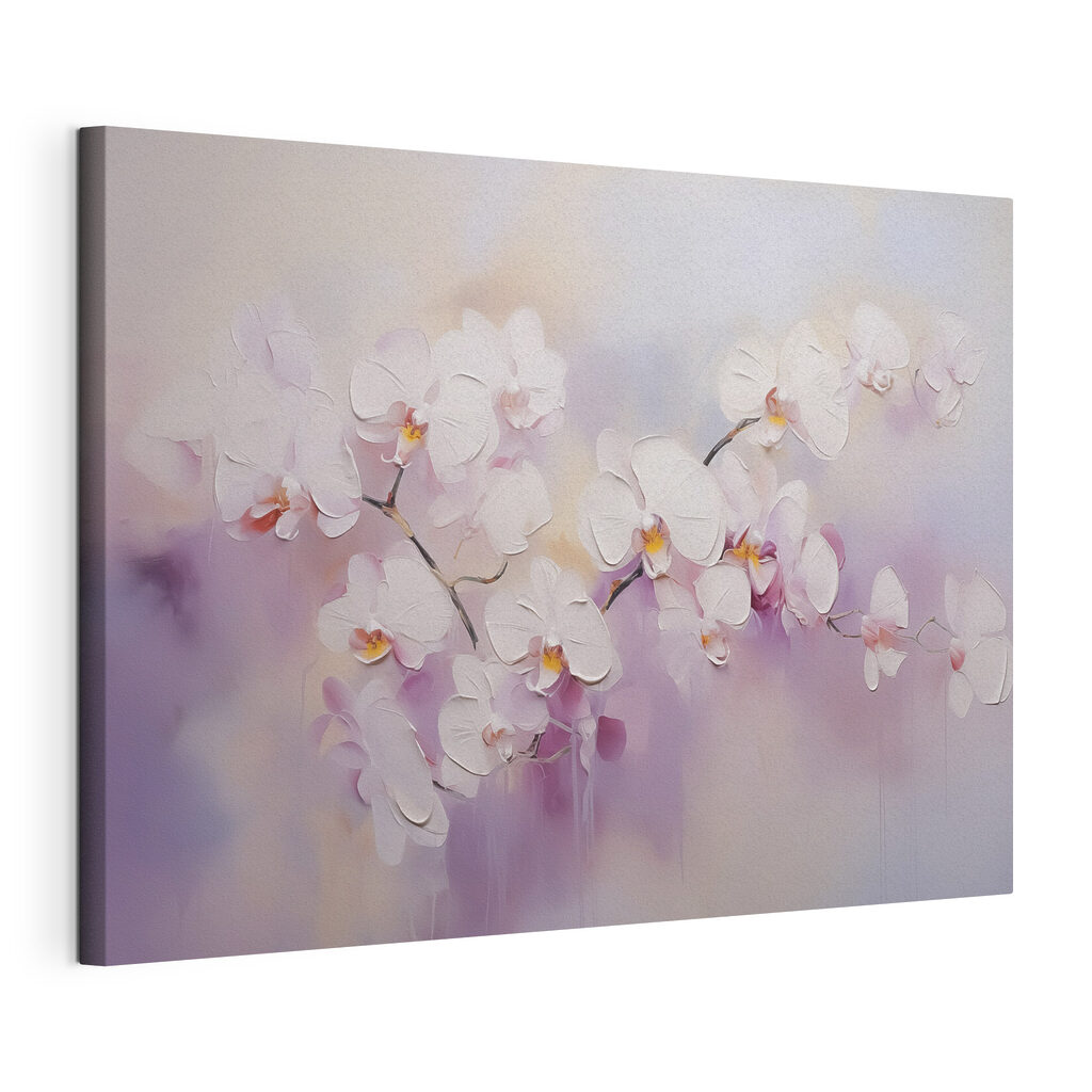 Orchideeën in zachte lilatinten, gespannen canvas met doorlopende rand