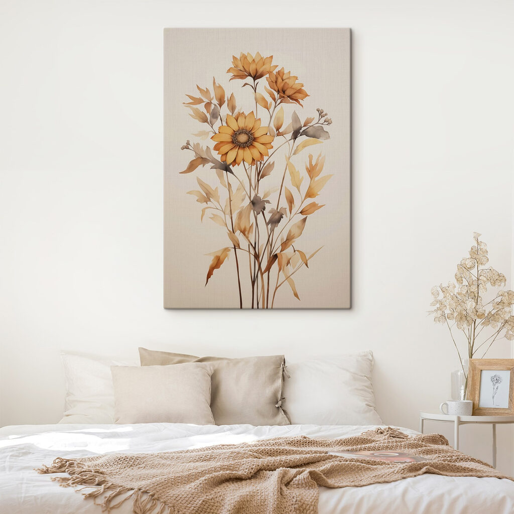 Zonnebloemen tussen droge bladtakken — interieur 2