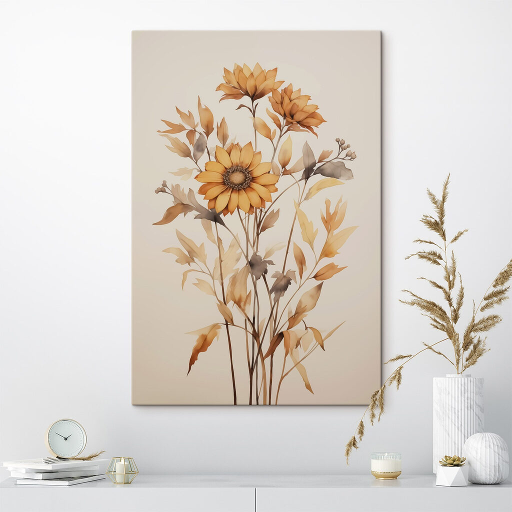 Zonnebloemen tussen droge bladtakken — interieur 1
