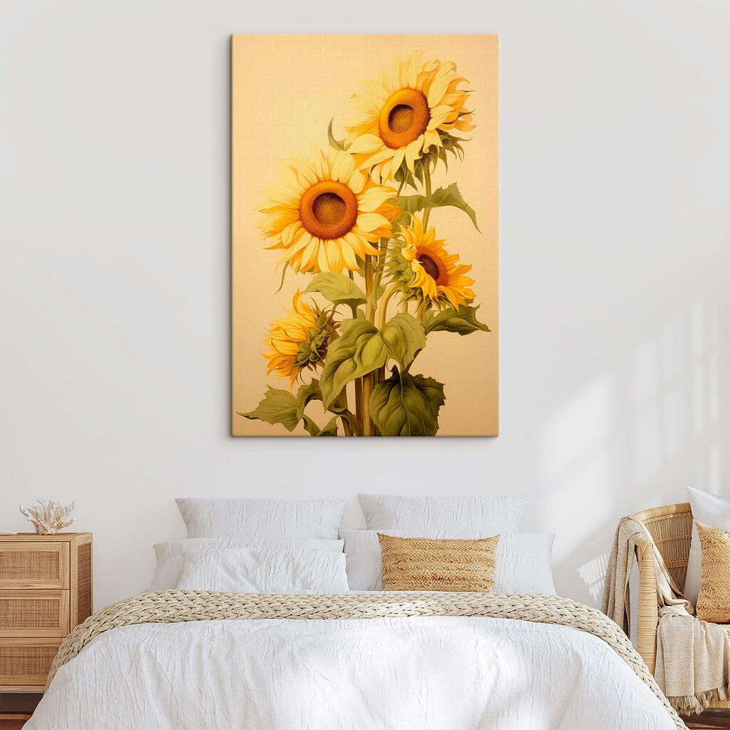 Zonnebloemen op warm beige — interieur 2