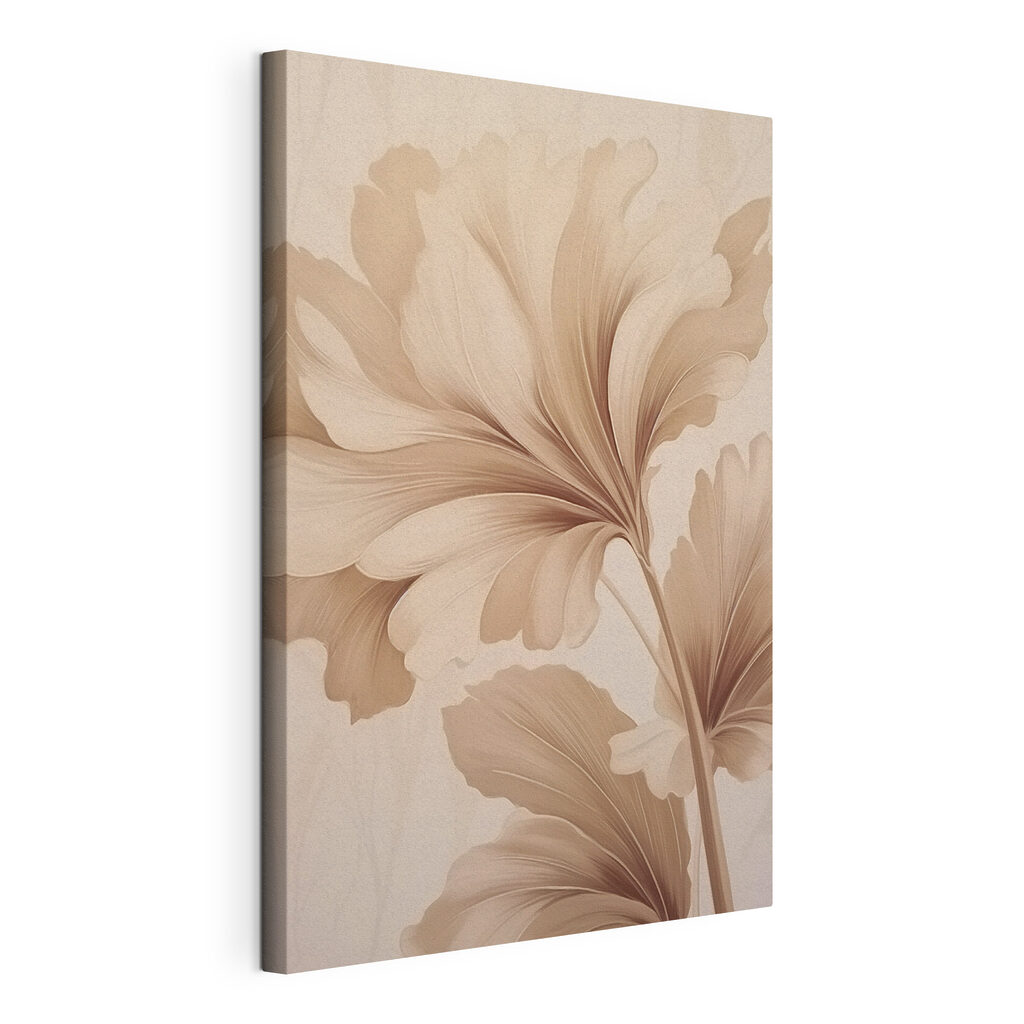 Zandkleurige bloem met vouwen, gespannen canvas met doorlopende rand