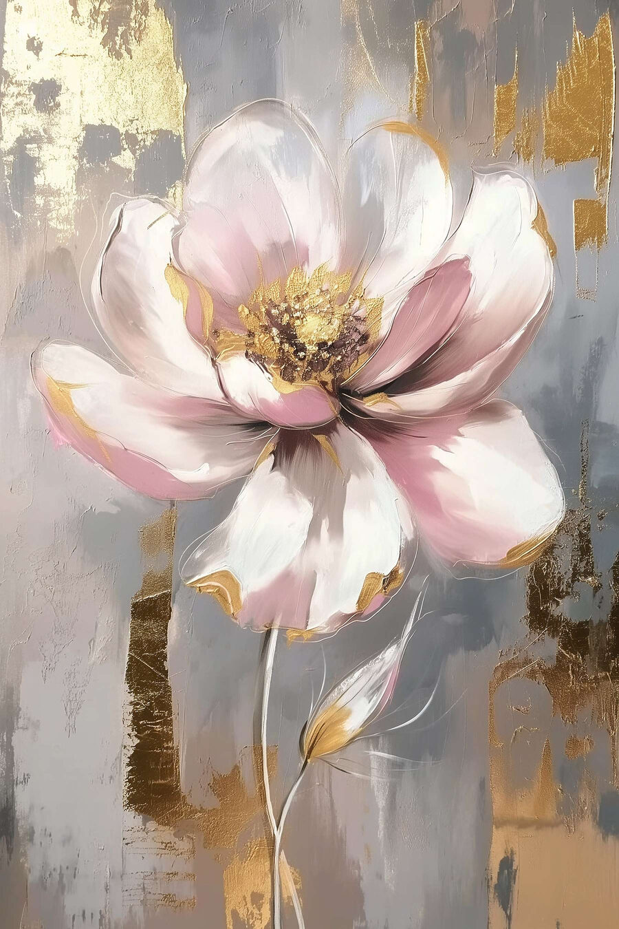 Roze bloem boven goudvlakken — volledig ontwerp