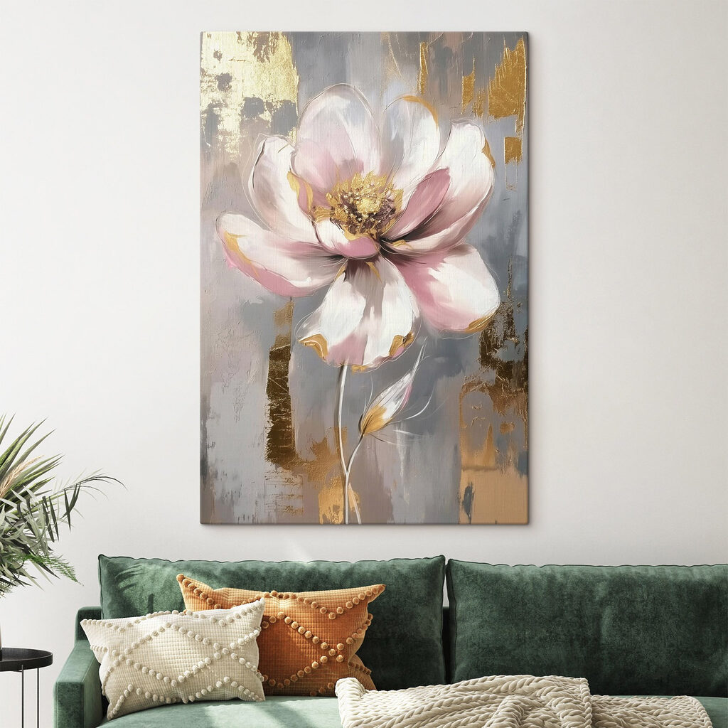 Roze bloem boven goudvlakken — interieur 2
