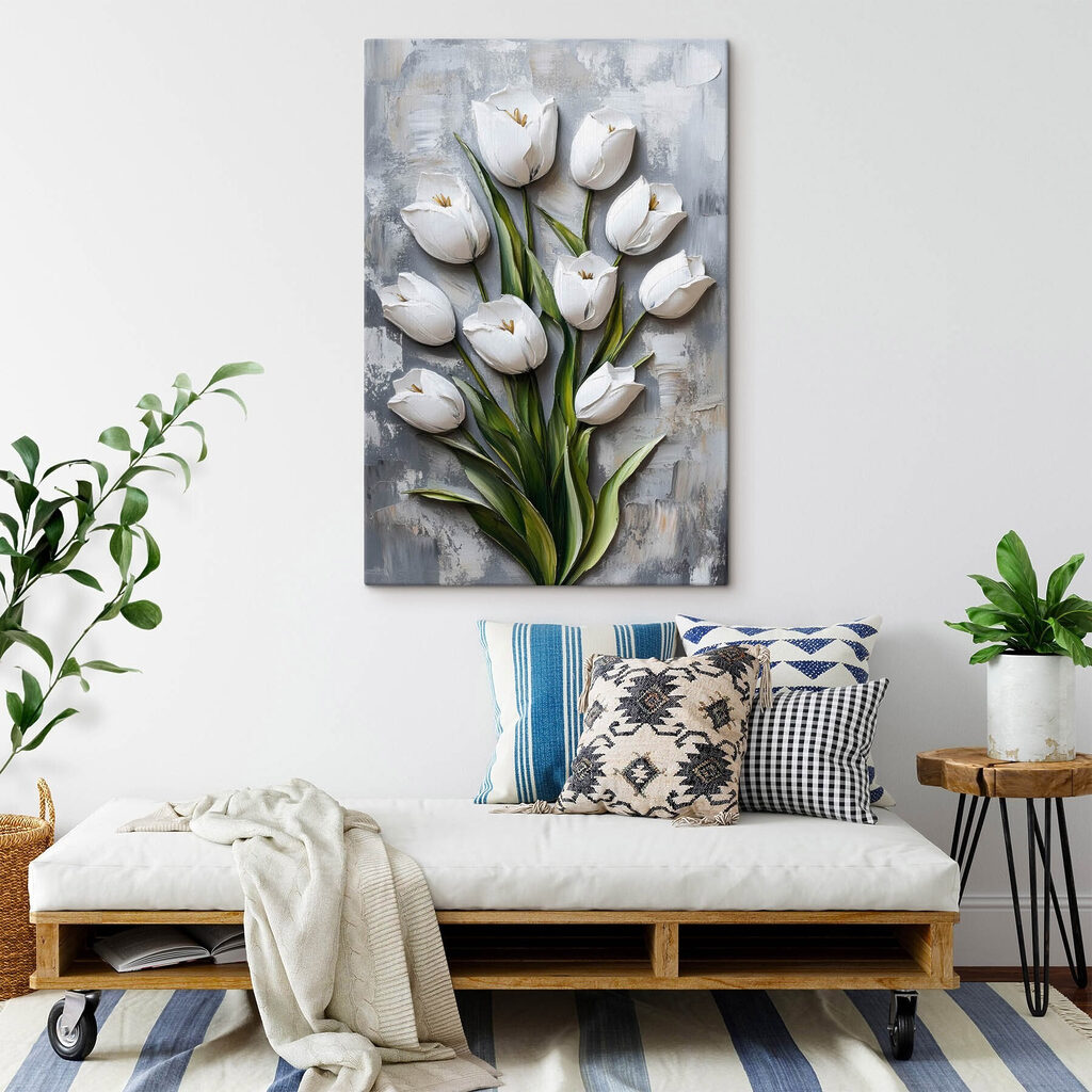 Witte tulpen in verfstreken — interieur 2