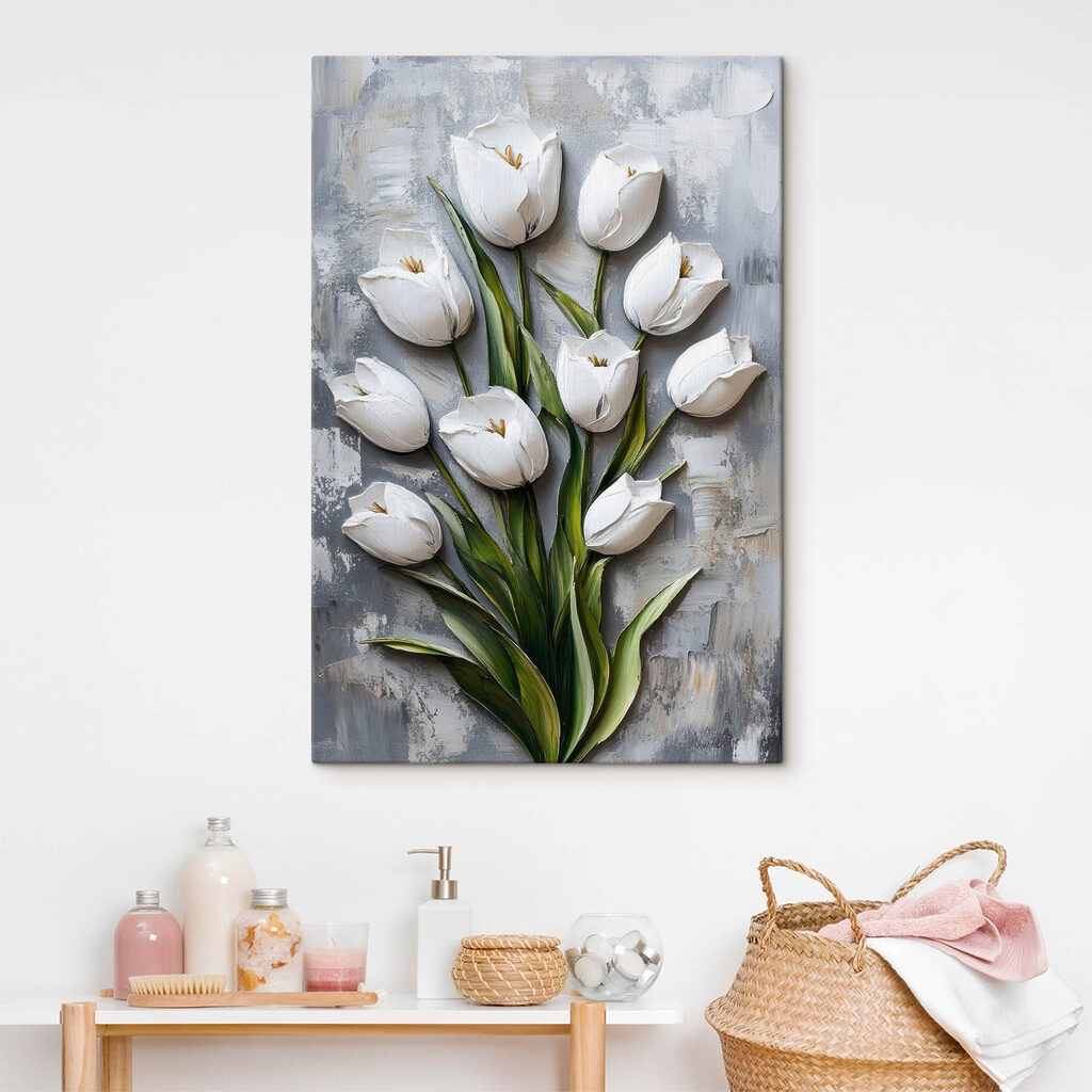 Witte tulpen in verfstreken — interieur 1