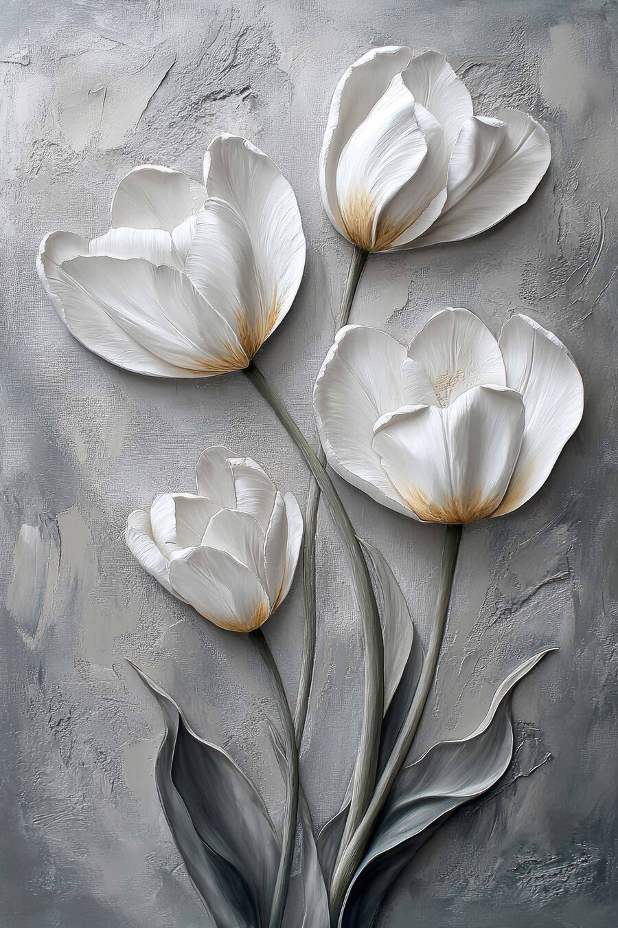 Vier tulpen op grijs — volledig ontwerp