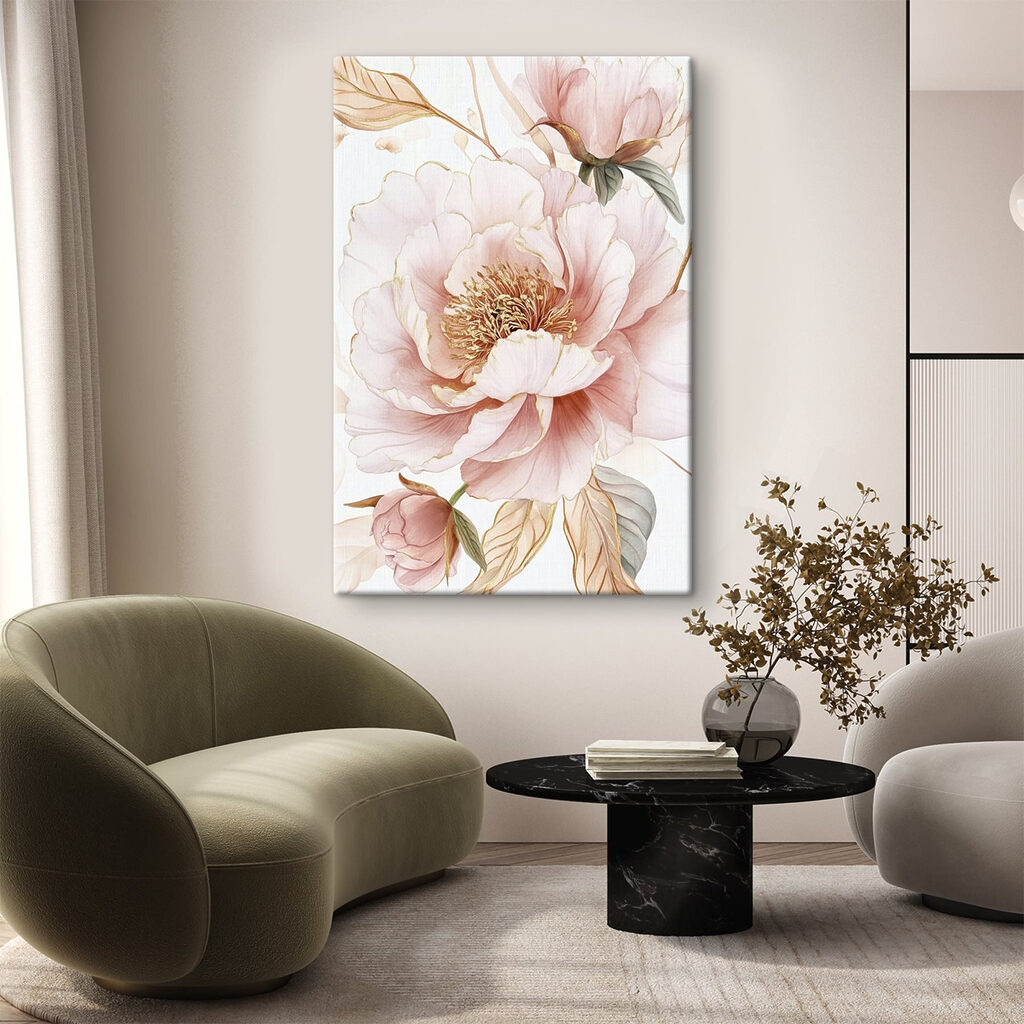 Roze pioenroos met goudlijnen — interieur 1
