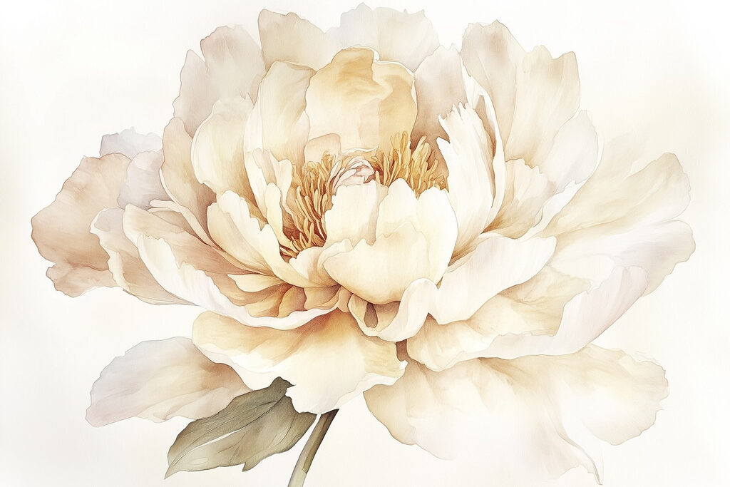 Roomgele pioenroos in aquarel — volledig ontwerp