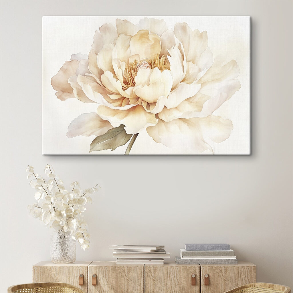 Roomgele pioenroos in aquarel — interieur 1