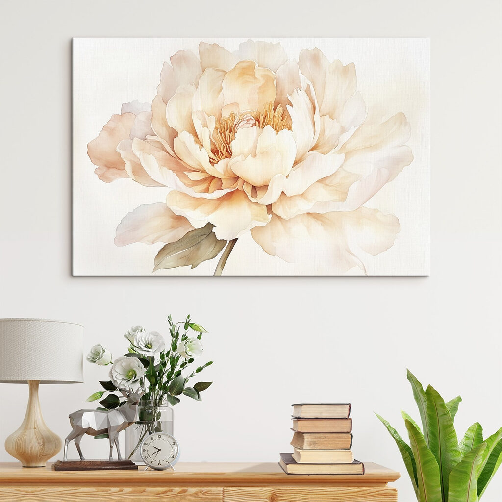 Roomgele pioenroos in aquarel — interieur 2