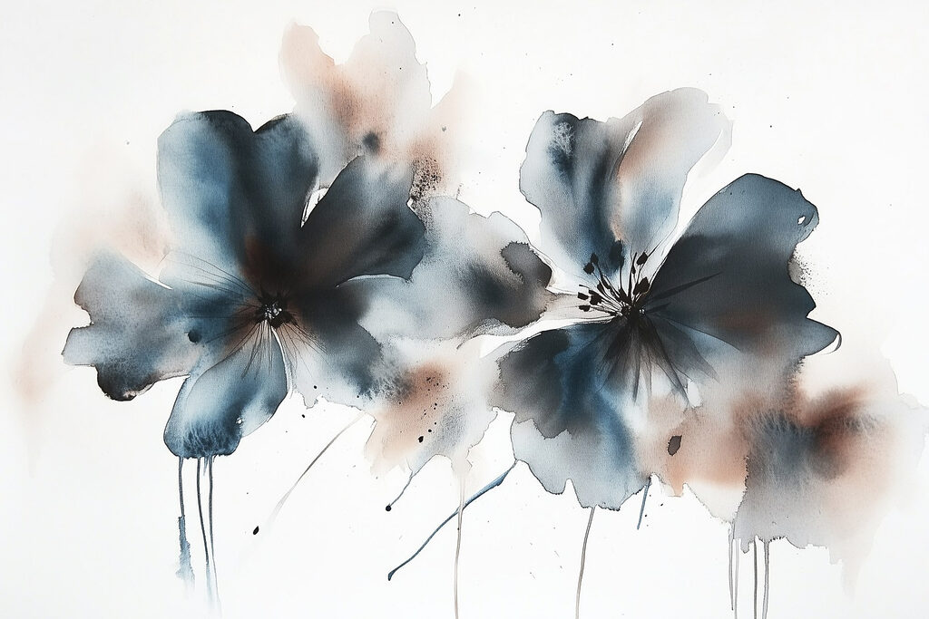 Twee bloemen in blauwgroen — volledig ontwerp