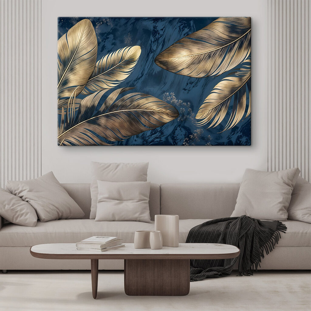 Goudkleurige bladeren op blauw — interieur 2