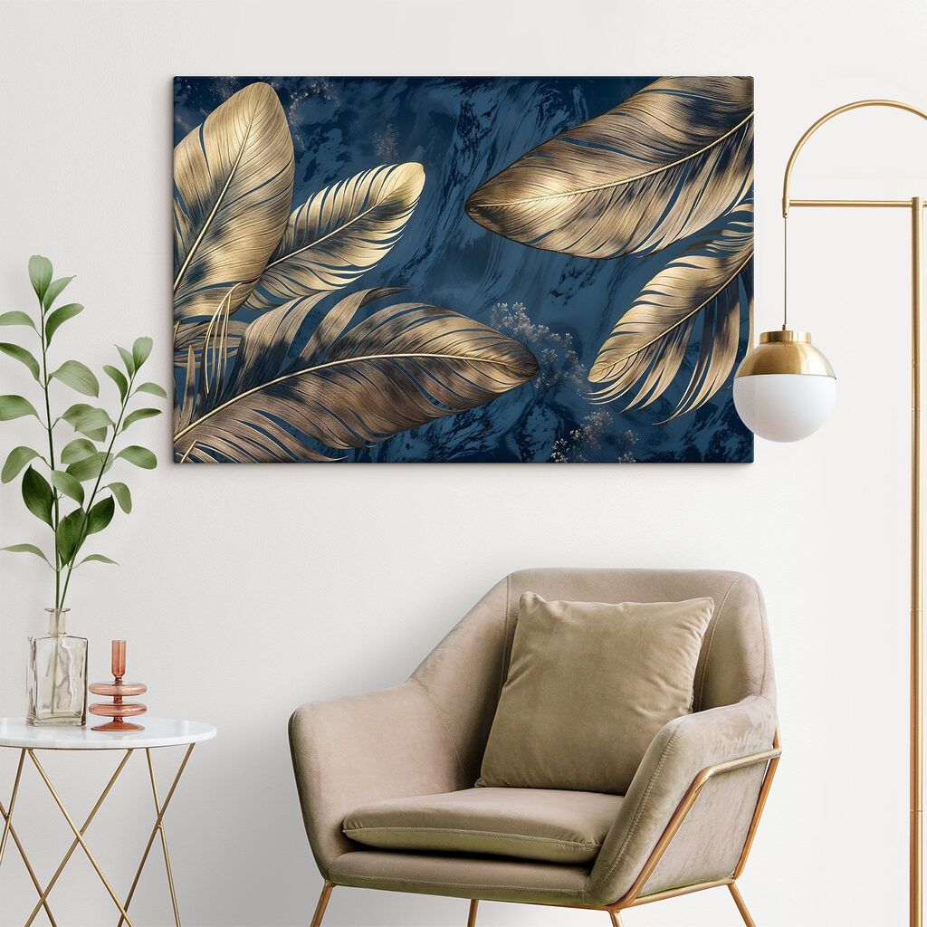 Goudkleurige bladeren op blauw — interieur 1
