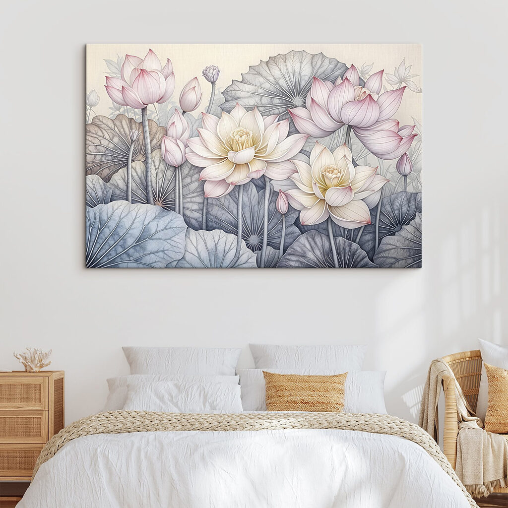 Lotussen tussen getekende bladnerven — interieur 2