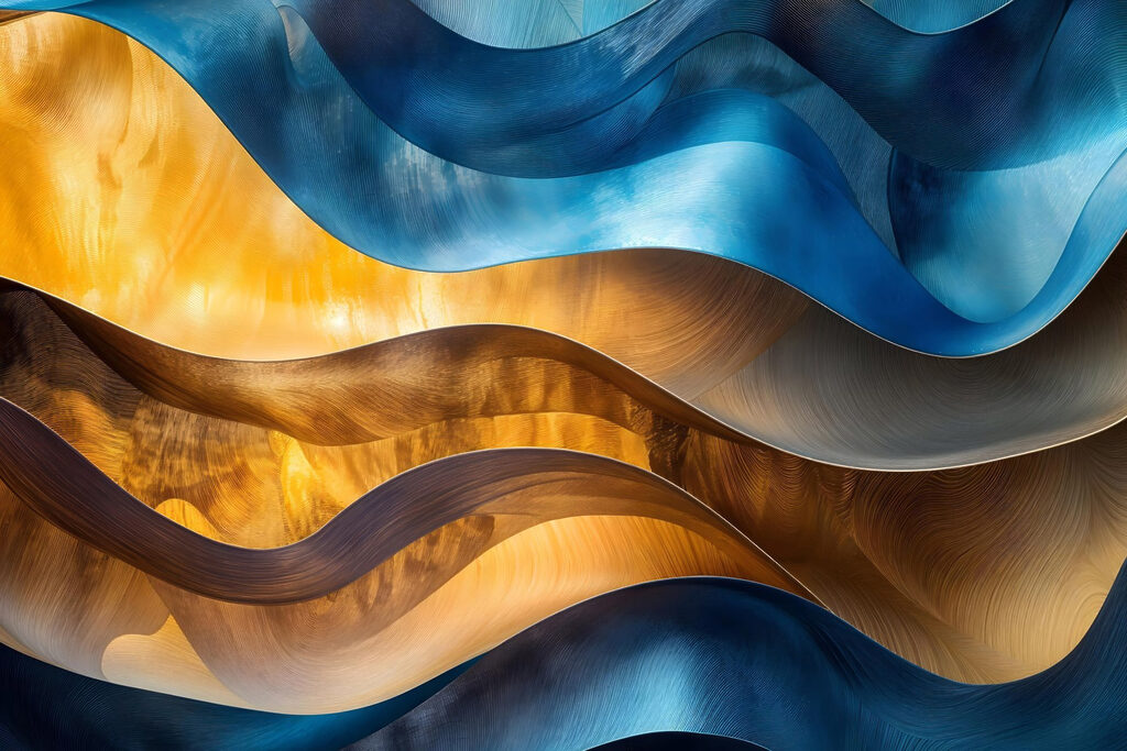 Blauwe golven door goud — volledig ontwerp