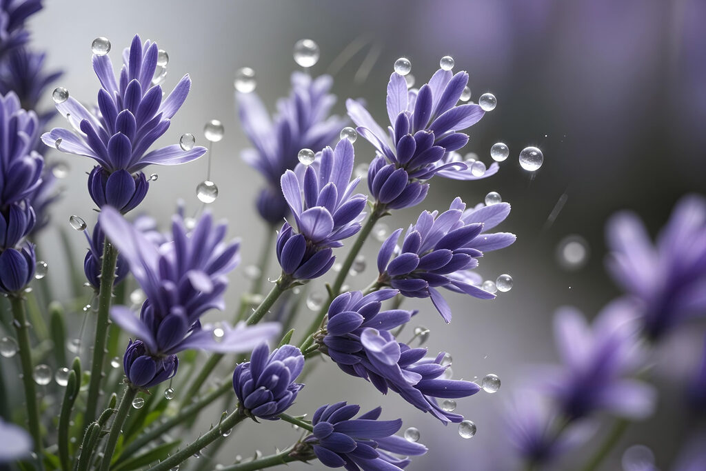 Lavendel met heldere dauwdruppels — volledig ontwerp