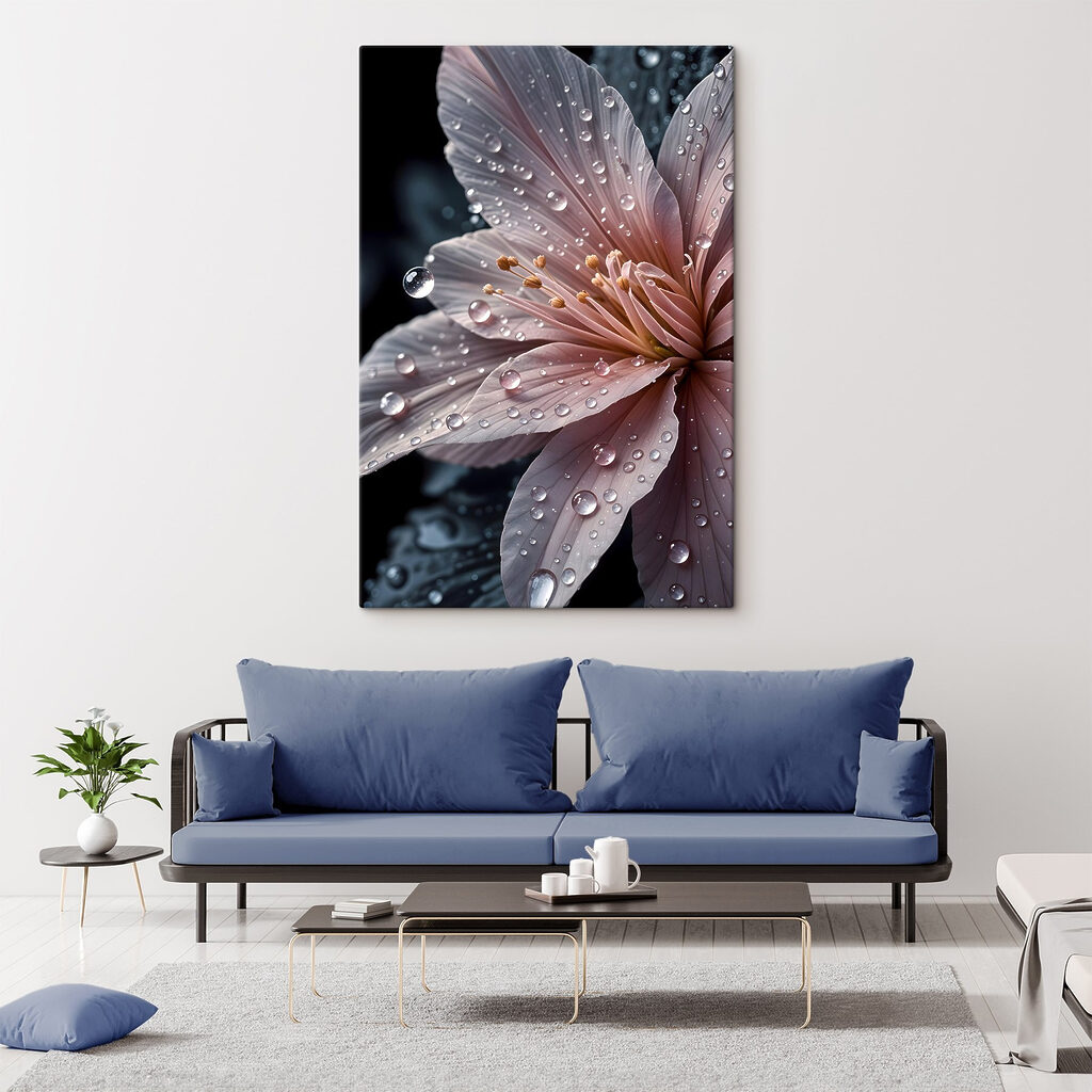 Roze bloemblaadjes vol druppels — interieur 1