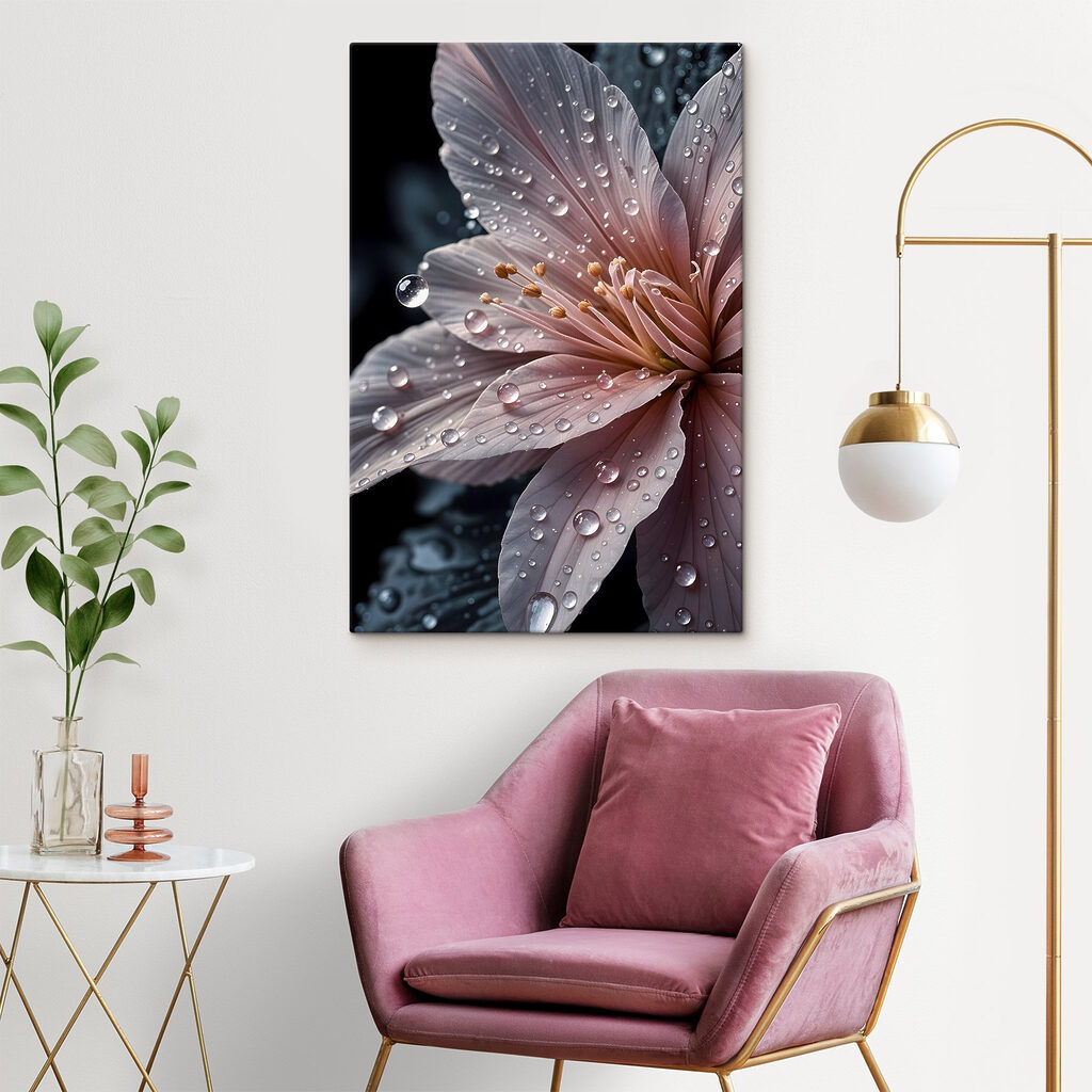 Roze bloemblaadjes vol druppels — interieur 2