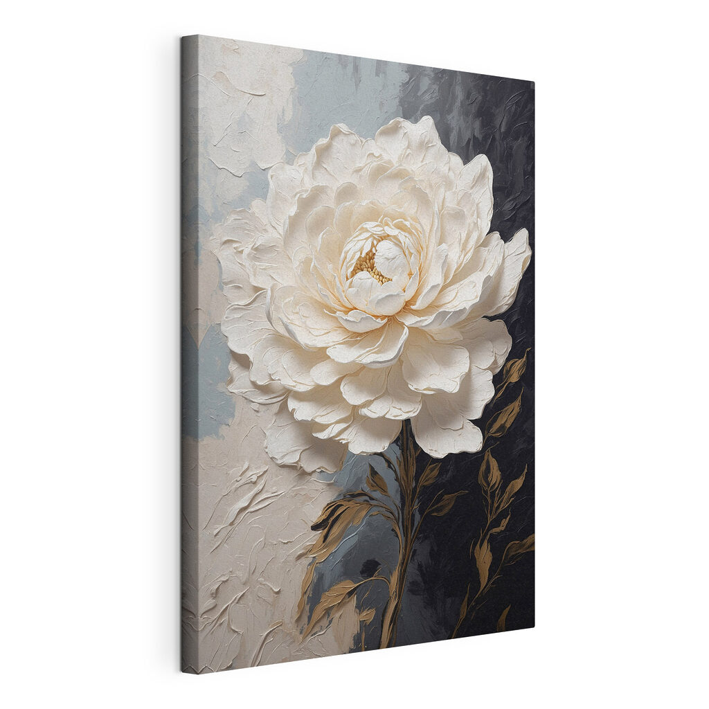 Witte roos langs nachtblauw, gespannen canvas met doorlopende rand