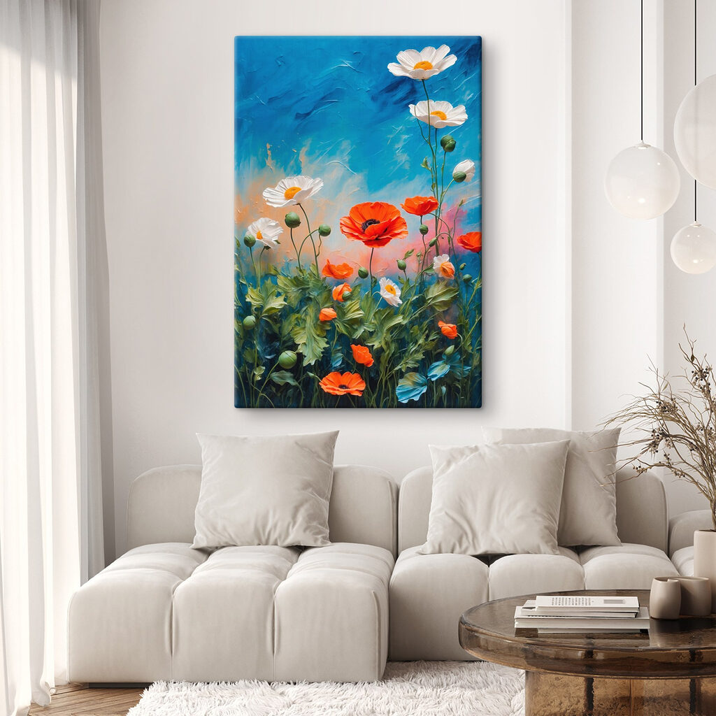Veldbloemen onder helderblauw — interieur 1