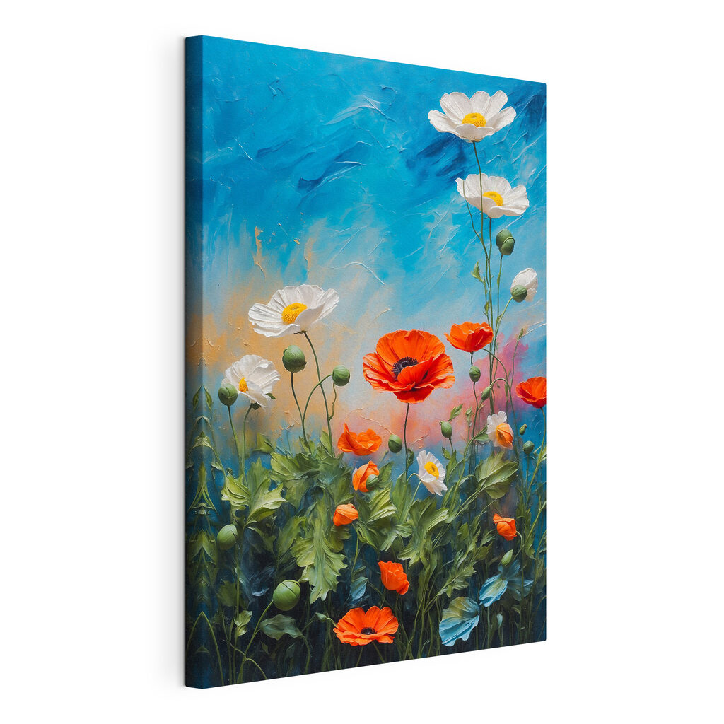 Veldbloemen onder helderblauw — productweergave